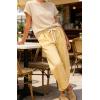 image:imageCHARTOU Plaid Barrel Pants for Women Summer Drawstring Cotton Linen Wide Leg Beach Travel Vacation PantsYellow