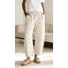 image:imageCHARTOU Polka Dot Wide Leg Barrel Pants for Women Baggy Palazzo Pant Drawstring High Waist Cotton Linen Lounge PantsBeige