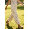 image:imageCHARTOU Polka Dot Wide Leg Barrel Pants for Women Baggy Palazzo Pant Drawstring High Waist Cotton Linen Lounge PantsBeige