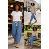 image:imageCHARTOU Polka Dot Wide Leg Barrel Pants for Women Baggy Palazzo Pant Drawstring High Waist Cotton Linen Lounge PantsBlue