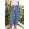image:imageCHARTOU Polka Dot Wide Leg Barrel Pants for Women Baggy Palazzo Pant Drawstring High Waist Cotton Linen Lounge PantsBlue