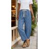 image:imageCHARTOU Polka Dot Wide Leg Barrel Pants for Women Baggy Palazzo Pant Drawstring High Waist Cotton Linen Lounge PantsBlue