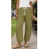 image:imageCHARTOU Polka Dot Wide Leg Barrel Pants for Women Baggy Palazzo Pant Drawstring High Waist Cotton Linen Lounge PantsGreen