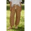 image:imageCHARTOU Polka Dot Wide Leg Barrel Pants for Women Baggy Palazzo Pant Drawstring High Waist Cotton Linen Lounge PantsKhaki