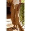 image:imageCHARTOU Polka Dot Wide Leg Barrel Pants for Women Baggy Palazzo Pant Drawstring High Waist Cotton Linen Lounge PantsKhaki