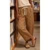 image:imageCHARTOU Polka Dot Wide Leg Barrel Pants for Women Baggy Palazzo Pant Drawstring High Waist Cotton Linen Lounge PantsKhaki