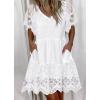 image:imageCHARTOU White Lace Shift Dress for Women Summer Casual Tunic Shirt Mini Dress with PocketsWhite