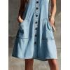 image:imageCHARTOU Women Button Front Overall Denim Dress Summer Sleeveless Y2k Jean Romper Dress with PocketsBlue