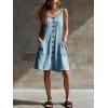 image:imageCHARTOU Women Button Front Overall Denim Dress Summer Sleeveless Y2k Jean Romper Dress with PocketsBlue
