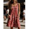 image:imageCHARTOU Women Button Front Overall Denim Dress Summer Sleeveless Y2k Jean Romper Dress with PocketsWine Paisley