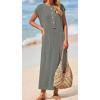 image:imageCHARTOU Women Cap Sleeve Summer Maxi Dress Ribbed Knit Henley Side Split Tank DressGrey