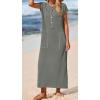 image:imageCHARTOU Women Cap Sleeve Summer Maxi Dress Ribbed Knit Henley Side Split Tank DressGrey