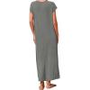image:imageCHARTOU Women Cap Sleeve Summer Maxi Dress Ribbed Knit Henley Side Split Tank DressGrey