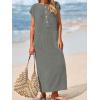 image:imageCHARTOU Women Cap Sleeve Summer Maxi Dress Ribbed Knit Henley Side Split Tank DressGrey
