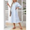 image:imageCHARTOU Women Casual 34 Sleeve Striped Long Shirt Dress Contrast Color Loose Tunic Dress with PocketsBlue
