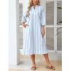 image:imageCHARTOU Women Casual 34 Sleeve Striped Long Shirt Dress Contrast Color Loose Tunic Dress with PocketsBlue
