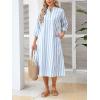 image:imageCHARTOU Women Casual 34 Sleeve Striped Long Shirt Dress Contrast Color Loose Tunic Dress with PocketsBlue