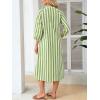 image:imageCHARTOU Women Casual 34 Sleeve Striped Long Shirt Dress Contrast Color Loose Tunic Dress with PocketsGreen