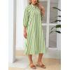 image:imageCHARTOU Women Casual 34 Sleeve Striped Long Shirt Dress Contrast Color Loose Tunic Dress with PocketsGreen