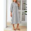 image:imageCHARTOU Women Casual 34 Sleeve Striped Long Shirt Dress Contrast Color Loose Tunic Dress with PocketsGrey