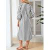 image:imageCHARTOU Women Casual 34 Sleeve Striped Long Shirt Dress Contrast Color Loose Tunic Dress with PocketsGrey