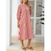 image:imageCHARTOU Women Casual 34 Sleeve Striped Long Shirt Dress Contrast Color Loose Tunic Dress with PocketsRed