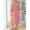 image:imageCHARTOU Women Casual 34 Sleeve Striped Long Shirt Dress Contrast Color Loose Tunic Dress with PocketsRed