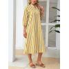 image:imageCHARTOU Women Casual 34 Sleeve Striped Long Shirt Dress Contrast Color Loose Tunic Dress with PocketsYellow