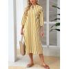 image:imageCHARTOU Women Casual 34 Sleeve Striped Long Shirt Dress Contrast Color Loose Tunic Dress with PocketsYellow