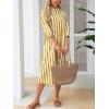 image:imageCHARTOU Women Casual 34 Sleeve Striped Long Shirt Dress Contrast Color Loose Tunic Dress with PocketsYellow