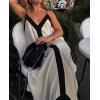image:imageCHARTOU Women Casual Spaghetti Strap Contrast Color Handkerchief Hem Vacation Flowy Maxi DressBeige