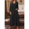 image:imageCHARTOU Women Cotton Linen Long Sleeve Maxi Dress Pockets Button Up Ruffle A Line Long Dress Flowy Swing DressBlack