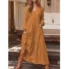 image:imageCHARTOU Women Cotton Linen Long Sleeve Maxi Dress Pockets Button Up Ruffle A Line Long Dress Flowy Swing DressBrown