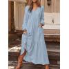 image:imageCHARTOU Women Cotton Linen Long Sleeve Maxi Dress Pockets Button Up Ruffle A Line Long Dress Flowy Swing DressLight Blue