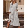 image:imageCHARTOU Women Cotton Linen Long Sleeve Maxi Dress Pockets Button Up Ruffle A Line Long Dress Flowy Swing DressLight Grey