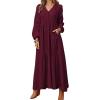 image:imageCHARTOU Women Cotton Linen Long Sleeve Maxi Dress Pockets Button Up Ruffle A Line Long Dress Flowy Swing DressWine Red