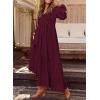 image:imageCHARTOU Women Cotton Linen Long Sleeve Maxi Dress Pockets Button Up Ruffle A Line Long Dress Flowy Swing DressWine Red