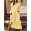 image:imageCHARTOU Women Cotton Linen Long Sleeve Maxi Dress Pockets Button Up Ruffle A Line Long Dress Flowy Swing DressYellow