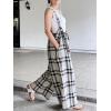 image:imageCHARTOU Women Cotton Linen Plaid Overalls Summer Baggy Wide Leg Pants Flowy Casual Beach Culottes TrousersBlack