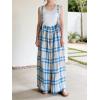 image:imageCHARTOU Women Cotton Linen Plaid Overalls Summer Baggy Wide Leg Pants Flowy Casual Beach Culottes TrousersBlue