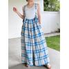 image:imageCHARTOU Women Cotton Linen Plaid Overalls Summer Baggy Wide Leg Pants Flowy Casual Beach Culottes TrousersBlue
