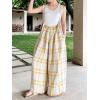 image:imageCHARTOU Women Cotton Linen Plaid Overalls Summer Baggy Wide Leg Pants Flowy Casual Beach Culottes TrousersKhaki