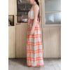 image:imageCHARTOU Women Cotton Linen Plaid Overalls Summer Baggy Wide Leg Pants Flowy Casual Beach Culottes TrousersOrange