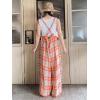 image:imageCHARTOU Women Cotton Linen Plaid Overalls Summer Baggy Wide Leg Pants Flowy Casual Beach Culottes TrousersOrange