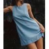 image:imageCHARTOU Women Cotton Linen Shift Dress Sleeveless Tank Mini Dress Open Back Summer Dress Beach Short Tunic DressLight Blue