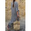 image:imageCHARTOU Women Cotton Linen Striped Dress Overall Casual Roll Up Long Sleeve Maxi Dress Kaftan Gauze Shift DressGrey