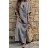 image:imageCHARTOU Women Cotton Linen Striped Dress Overall Casual Roll Up Long Sleeve Maxi Dress Kaftan Gauze Shift DressGrey