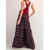 image:imageCHARTOU Women Cute Plaid Overall Dress Bib Tiered Checkered Adjustable Strap Maxi Long Dress with Lace TrimRed