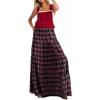 image:imageCHARTOU Women Cute Plaid Overall Dress Bib Tiered Checkered Adjustable Strap Maxi Long Dress with Lace TrimRed