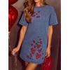 image:imageCHARTOU Women Denim Mini Dress 2026 Cute Heart Embroidery Cowgirl Jean Dress Loose Crew Neck Pullover TunicBlue